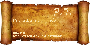 Pressburger Teó névjegykártya